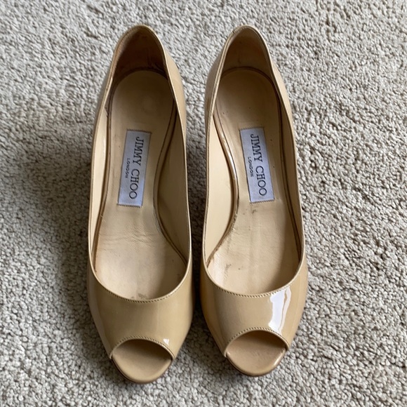 Jimmy Choo Shoes - Jimmy shows patent peep-toe nude heels size 35 1/2